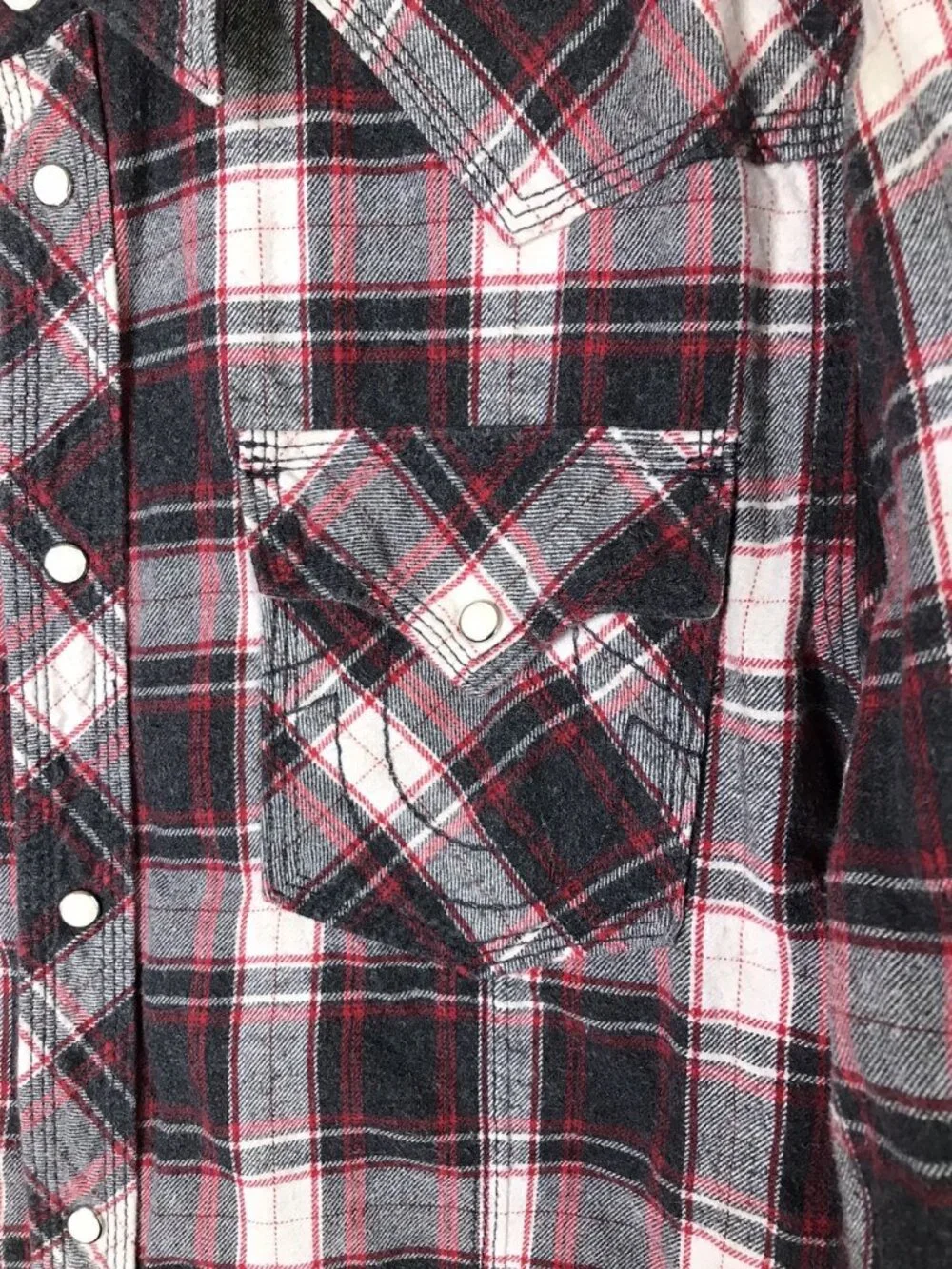 True Religion Pearl Snap Shirt Western Plaid Long Sleeve Gray red xxxl 46